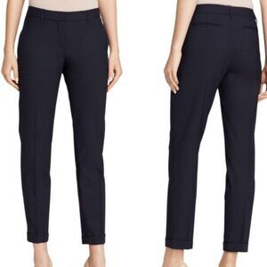 Theory Women's Size 12 Navy Blue Tailored Cotton Straight-Leg Pants